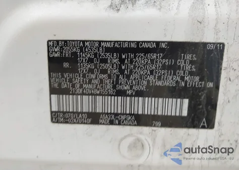 2011 Toyota Rav4 Limited из США, поврежденный, VIN 2T3DF4DV4BW155162